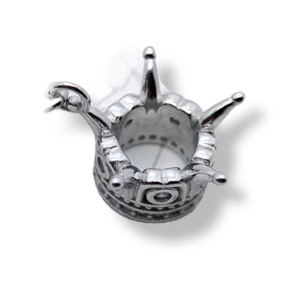 925 Sterling Silver Round Pavé and Bezel Set Crystal Crown Charm - Picture 3 of 5